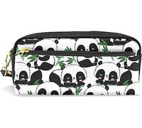 Estuche para lápices de gran capacidad para niñas y niños, diseño de panda, hojas de bambú, bolsas de maquillaje de piel con compartimento con cremallera, organizador escolar y bolsa de papelería