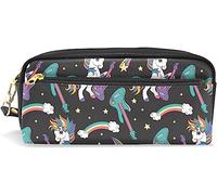 Estuche para lápices de gran capacidad para niñas y niños, diseño de unicornios arco iris, guitarra, piel negra, bolsas de maquillaje con compartimento para cremalleras, organizador escolar, bolsa de papelería