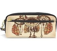 Estuche para lápices de gran capacidad para niñas y niños, diseño étnico, atrapasueños, estilo bohemio, de cuero, con compartimento, con cremallera, organizador escolar, bolsa de papelería