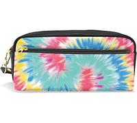 Estuche para lápices de gran capacidad para niñas y niños, diseño geométrico, teñido anudado, colorido, bolsas de maquillaje de cuero con compartimento con cremalleras, organizador escolar, bolsa de papelería