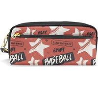 Estuche para lápices de gran capacidad para niñas y niños, diseño retro de estrellas, béisbol, bolsa de maquillaje de cuero con compartimento con cremallera, organizador escolar y bolsa de papelería