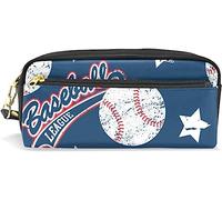 Estuche para lápices de gran capacidad para niñas y niños, estilo retro, color blanco, para béisbol, con compartimento y cremalleras, organizador escolar, bolsa de papelería