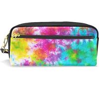 Estuche para lápices de gran capacidad para niñas y niños, estuche de lápices de gran capacidad, arcoíris, teñido anudado, espiral, iridiscente, bolsas de maquillaje de cuero con compartimento con cremallera, organizador escolar y bolsa de papelería
