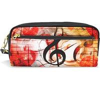 Estuche para lápices de gran capacidad para niñas y niños, hermoso collage de corazones, llaves de música, bolsas de maquillaje de cuero con compartimento con cremallera, organizador escolar y bolsa de papelería