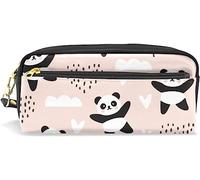 Estuche para lápices de gran capacidad para niñas y niños, lindo panda animal, bolsas de maquillaje de cuero con compartimento con cremallera, organizador escolar y bolsa de papelería