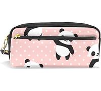 Estuche para lápices de gran capacidad para niñas y niños, lindo panda animal pequeño estampado de cuero rosa bolsas de maquillaje con compartimento con cremallera, organizador escolar bolsa de papelería