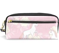 Estuche para lápices de gran capacidad para niñas y niños, lindo unicornio blanco, flor rosa, bolsas de maquillaje de cuero con compartimento con cremallera, organizador escolar, bolsa de papelería