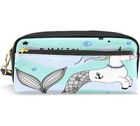 Estuche para lápices de gran capacidad para niñas y niños, lindo unicornio, cola de sirena, bolsas de maquillaje de cuero con compartimento con cremallera, organizador escolar y bolsa de papelería