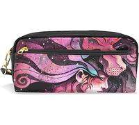 Estuche para lápices de gran capacidad para niñas y niños, máscara de león del zodiaco para niñas, bolsas de maquillaje de cuero con compartimento con cremallera, organizador escolar, bolsa de papelería