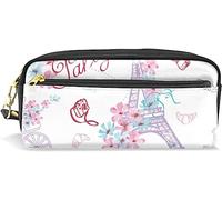 Estuche para lápices de gran capacidad para niñas y niños, Torre Eiffel, romántico, viajes, París, bolsas de maquillaje de cuero con compartimento con cremallera, organizador escolar y bolsa de papelería