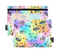 Estuche para lápices de Halloween con diseño de ojos aterradores con diseño de leopardo arcoíris con 3 anillos con cremallera, 2 bolsas de plástico para documentos, suministros de oficina