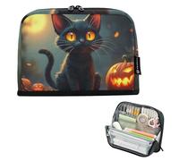 Estuche para lápices de Halloween, diseño de gato negro y calabaza, con cremallera, bolsa para lápices, bolsa de almacenamiento para el aula, bolsa para bolígrafos para niños, artículos de papelería