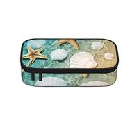 Estuche para lápices de mediados de siglo moderno retro con formas de gota, gran capacidad, bolsa de papelería de oficina, bolsa de cosméticos con compartimentos para niñas, niños y adultos, concha de mar, estrella de mar, talla única