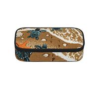Estuche para lápices de mediados de siglo moderno retro con formas de gota, gran capacidad, bolsa de papelería de oficina, bolsa de cosméticos con compartimentos para niñas, niños y adultos, tortugas en la playa, talla única