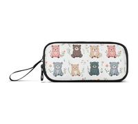 Estuche para lápices de nailon con cremallera de gran capacidad, diseño de oso dulce de dibujos animados, estuche escolar para adolescentes de escuela secundaria