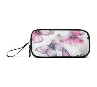 Estuche para lápices de nailon con diseño de mariposa y pintura de tinta morada melocotón, estuche de gran capacidad para adolescentes y niñas de primaria