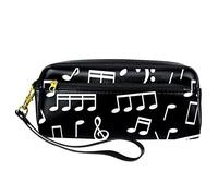 Estuche para lápices de notas musicales, color blanco sobre negro, de piel sintética, con cremallera, para niños y niñas, suministros escolares y de oficina
