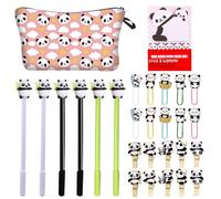 Estuche Para Lápices De Panda De 1 Pieza, Bloc De Notas De 1 Pieza, Bolígrafos De Gel De 6 Piezas, Clips De Madera De 10 Piezas, Clips De Papel De 10 Piezas, Suministros De Aprendizaje Y Oficina