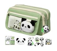 Estuche para lápices de panda, estuche de gran capacidad, estuche de panda con calcomanías de panda, broche, llavero, papelería de panda con compartimento, para niñas y niños, Green, Refer to