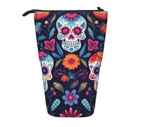 Estuche para lápices de pie con diseño de calavera de azúcar, diseño de calavera del día de los muertos, bolsa telescópica, bolsa de cosméticos, organizador de papelería para escuela, oficina, viajes
