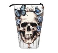 Estuche para lápices de pie con diseño de calavera gótica, estuche telescópico para lápices, bolsa de cosméticos, organizador de papelería para escuela, oficina, viajes