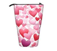 Estuche para lápices de pie con diseño de corazones rosados, estuche telescópico para lápices, bolsa de cosméticos, organizador de papelería para escuela, oficina, viajes