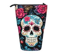 Estuche para lápices de pie con diseño de esqueleto de azúcar, diseño de calavera del Día de los Muertos, bolsa telescópica, bolsa de cosméticos, organizador de papelería para escuela, oficina, viajes