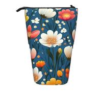 Estuche para lápices de pie con diseño de flores coloridas, bolsa telescópica para lápices, bolsa de cosméticos, organizador de papelería para escuela, oficina, viajes