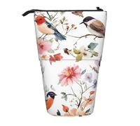 Estuche para lápices de pie con diseño de flores, diseño floral, acuarela, bolsa telescópica, bolsa de cosméticos, organizador de papelería para escuela, oficina, viajes