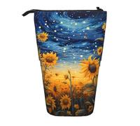 Estuche para lápices de pie con diseño de girasol, diseño de galaxia, universo, bolsa telescópica, bolsa de cosméticos, organizador de papelería para escuela, oficina, viajes