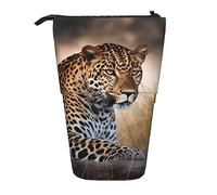 Estuche para lápices de pie con diseño de leopardo de animales africanos, estuche para bolígrafos bonito, estuche de papelería telescópico, estuche para cosméticos de maquillaje para mujer y oficina