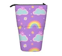 Estuche para lápices de pie con diseño de luna y arco iris, bolsa telescópica para lápices, bolsa de cosméticos, organizador de papelería para escuela, oficina, viajes