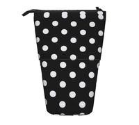 Estuche para lápices de pie con diseño de lunares grandes en blanco y negro, espaciosas bolsas para lápices, bolsa para bolígrafos, trabajo, oficina, artistas, suministros, Black, Talla única