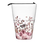 Estuche para lápices de pie con diseño de mariposas y rosas con diseño de jirafa, bolsa telescópica para lápices, bolsa de cosméticos, organizador de papelería para escuela, oficina, viajes