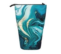 Estuche para lápices de pie con diseño de mármol, color turquesa y verde azulado, bolsa telescópica para lápices, bolsa de cosméticos, organizador de papelería para escuela, oficina, viajes