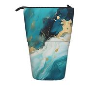 Estuche para lápices de pie con diseño de mármol dorado turquesa y dorado, estuche telescópico para lápices, organizador de artículos de papelería para escuela, oficina, viajes