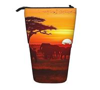 Estuche para lápices de pie con diseño de puesta de sol de animales africanos, estuche para bolígrafos bonito, estuche de papelería telescópico, estuche para cosméticos de maquillaje para mujer y of
