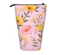 Estuche para lápices de pie con diseño floral amarillo de acuarela, estuche telescópico para lápices, bolsa de cosméticos, organizador de papelería para escuela, oficina, viajes
