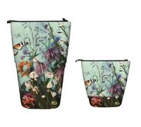 Estuche para lápices de pie de gran capacidad, bonito estuche telescópico para lápices, mariposas y flores, soporte para bolígrafos, bolsa de maquillaje portátil, organizador de escritorio para