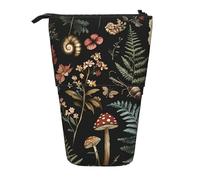 Estuche para lápices de pie, diseño de hongos del bosque, con flores, bolsa telescópica, bolsa de cosméticos, organizador de papelería para escuela, oficina, viajes