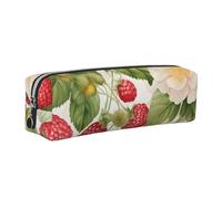 Estuche para lápices de piel con diseño de fresa para niños y niñas, para escuela, oficina, viajes, organizador portátil de papelería, bolsa de maquillaje, Cremallera plateada, Neceser