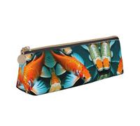 Estuche para lápices de piel con diseño de pez koi japonés, gran capacidad, con soporte para bolígrafos con cremallera, White, Talla única, Bolsa de maquillaje