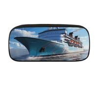 Estuche para lápices de piel impermeable con diseño de erizo, multiusos, bolsa de maquillaje estética, bonita bolsa de cosméticos grande para papelería de oficina, viajes, Barco de ferry oceánico, One