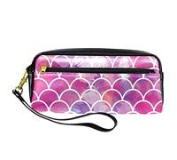 Estuche para lápices de piel sintética con diseño de mosaico de sirena con diseño de escamas de sirena, estuche de piel sintética con cremallera para niños y niñas, suministros escolares y de oficina