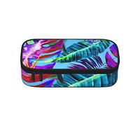 Estuche para lápices de plantas tropicales de flores rosas de gran capacidad, bolsa de papelería de oficina, bolsa de cosméticos con compartimentos para niñas, niños y adultos