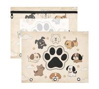 Estuche para lápices de plástico con 3 agujeros para cartas de papel A4, paquete de 2 unidades, para estudiantes, estudiantes, suministros para profesores, perros, grupo, pata, cartuchera negra para