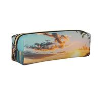 Estuche para lápices de playa para niños y niñas, diseño de atardecer y mar, de piel, para escuela, oficina, viajes, organizador portátil de papelería, bolsa de maquillaje, Cremallera dorada, Neceser