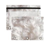 Estuche para lápices de plumas blancas para carpeta de 3 anillas, estuche transparente con ventana para carpetas, bolsas de lápices con cremallera, paquete de 2