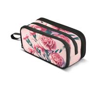 Estuche para lápices de ramo de claveles rosa, bolsa para bolígrafos de gran capacidad para niños y niñas, bolsa de 3 compartimentos para estudiantes, organizador de papelería, estuche para escuela,
