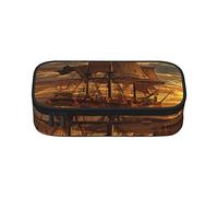 Estuche para lápices de rayas de tortuga étnica de gran capacidad, bolsa de papelería de oficina, bolsa de cosméticos con compartimentos para niñas, niños y adultos, barco pirata de fantasía, talla única